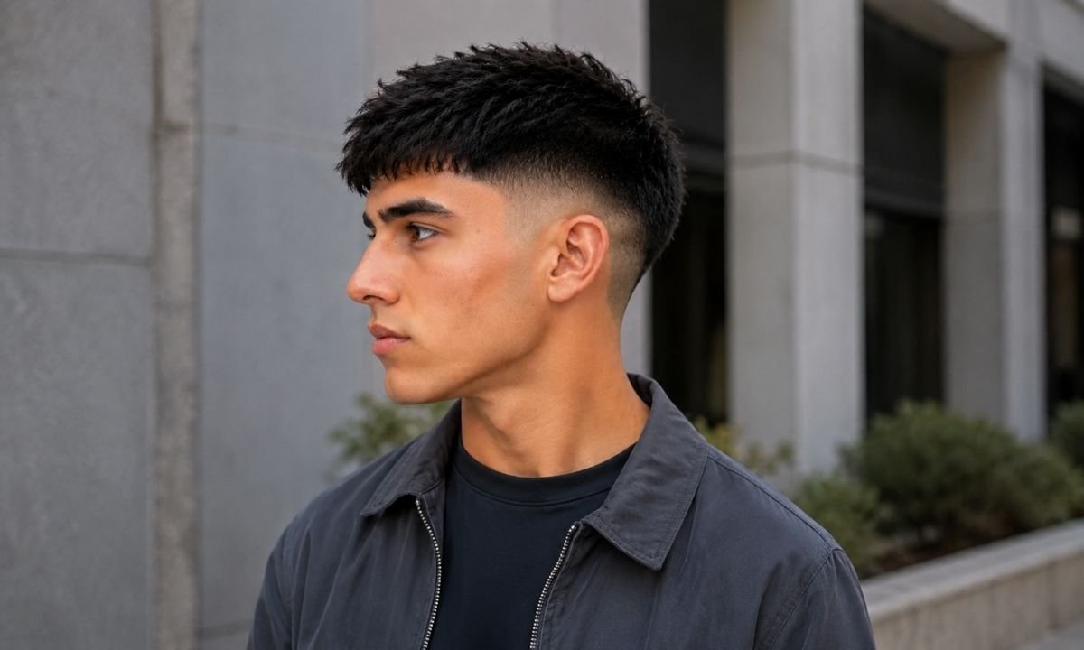Straight Hair Burst Fade Textured Crop